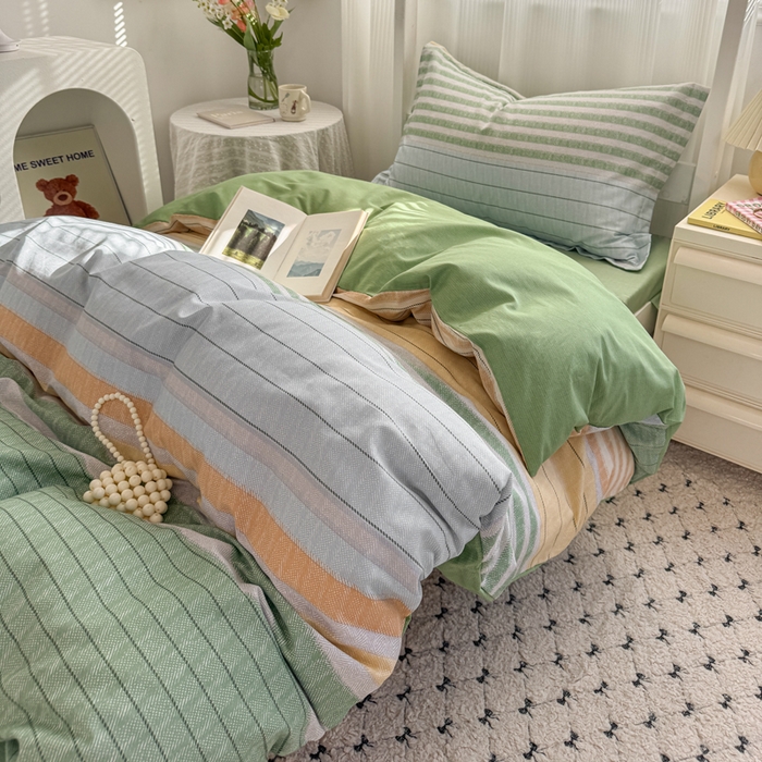 91家纺网 家纺一手货源 找家纺 红淳家纺 2025新款全棉青少年学生三件套 摩卡人生-绿