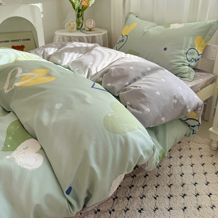 91家纺网 家纺一手货源 找家纺 红淳家纺 2025新款全棉青少年学生三件套 心愿恋曲