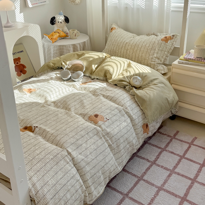 91家纺网 家纺一手货源 找家纺 红淳家纺 2025新款全棉青少年学生三件套 梦幻小象