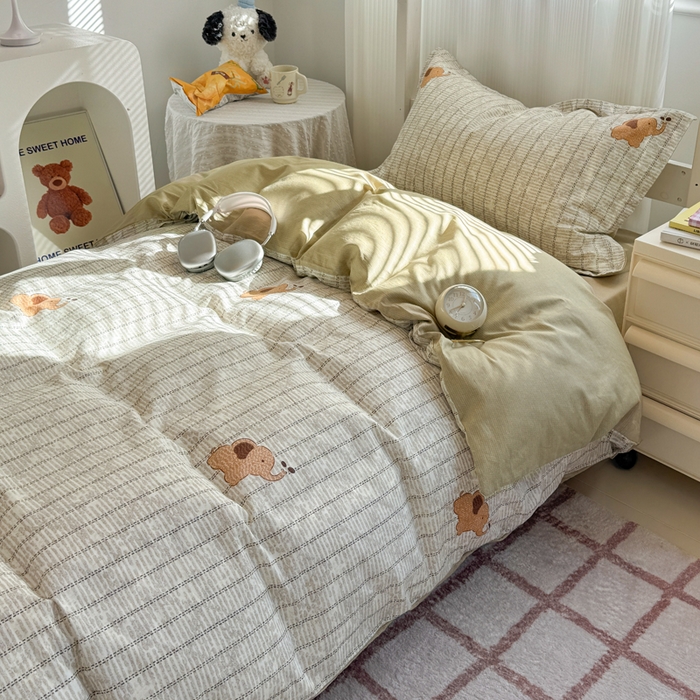 91家纺网 家纺一手货源 找家纺 红淳家纺 2025新款全棉青少年学生三件套 梦幻小象