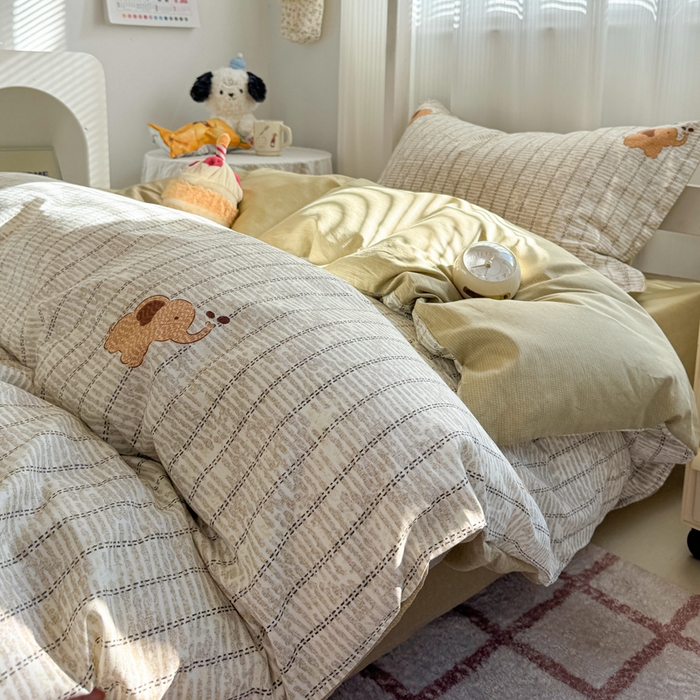 91家纺网 家纺一手货源 找家纺 红淳家纺 2025新款全棉青少年学生三件套 梦幻小象