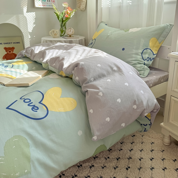 91家纺网 家纺一手货源 找家纺 红淳家纺 2025新款全棉青少年学生三件套 心愿恋曲