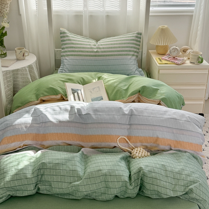 91家纺网 家纺一手货源 找家纺 红淳家纺 2025新款全棉青少年学生三件套 摩卡人生-绿