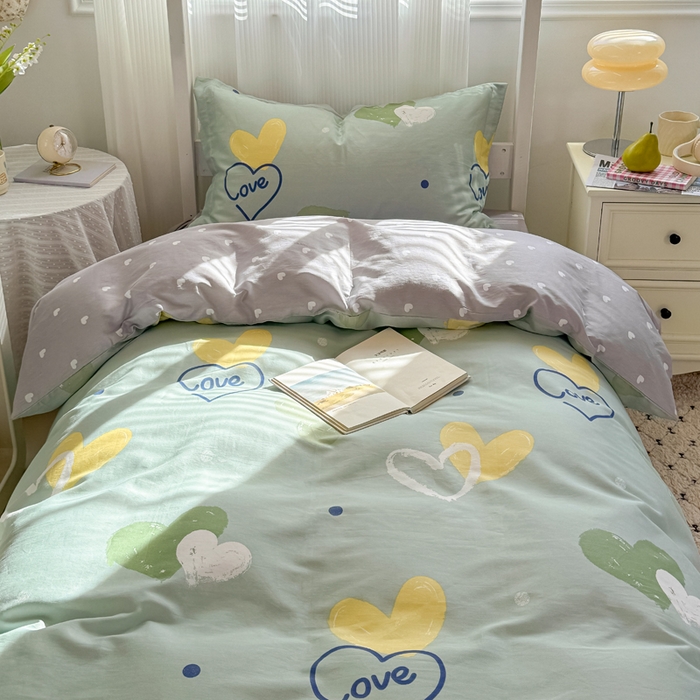 91家纺网 家纺一手货源 找家纺 红淳家纺 2025新款全棉青少年学生三件套 心愿恋曲