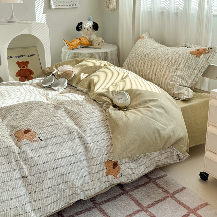 91家纺网 家纺一手货源 找家纺 红淳家纺 2025新款全棉青少年学生三件套 梦幻小象