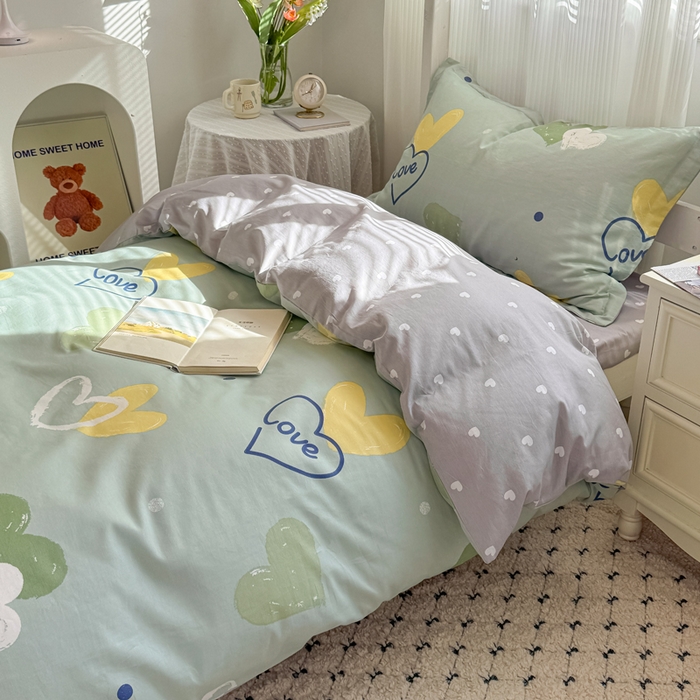 91家纺网 家纺一手货源 找家纺 红淳家纺 2025新款全棉青少年学生三件套 心愿恋曲