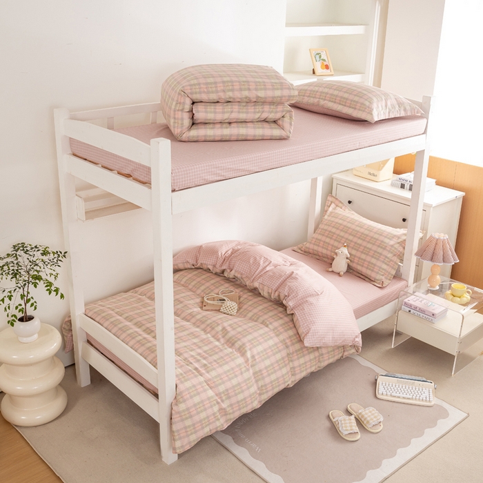 红淳家纺 2025新款全棉青少年学生三件套 淑女格-红