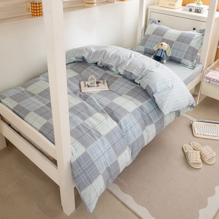 91家纺网 家纺一手货源 找家纺 红淳家纺 2025新款全棉青少年学生三件套 斯格尔-蓝