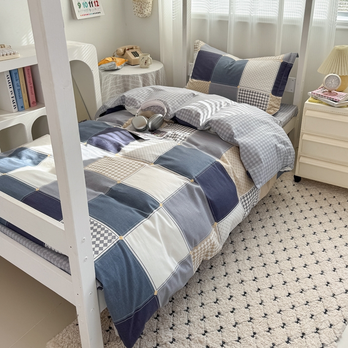 91家纺网 家纺一手货源 找家纺 红淳家纺 2025新款全棉青少年学生三件套 蓝色垦丁