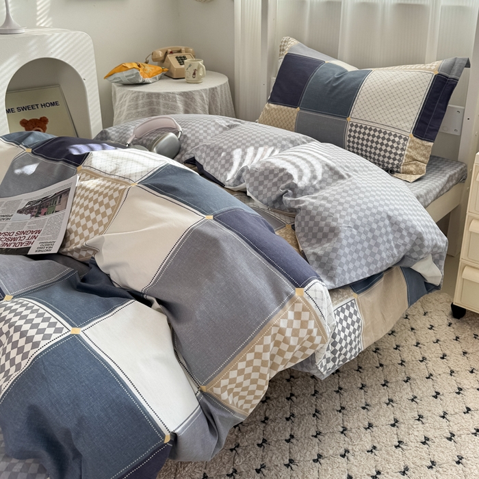 91家纺网 家纺一手货源 找家纺 红淳家纺 2025新款全棉青少年学生三件套 蓝色垦丁