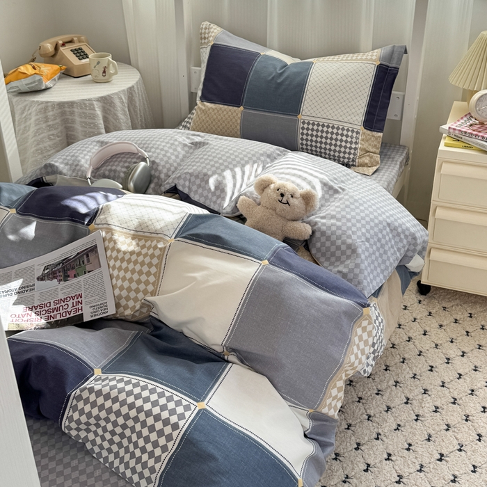 91家纺网 家纺一手货源 找家纺 红淳家纺 2025新款全棉青少年学生三件套 蓝色垦丁