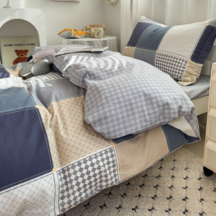 91家纺网 家纺一手货源 找家纺 红淳家纺 2025新款全棉青少年学生三件套 蓝色垦丁