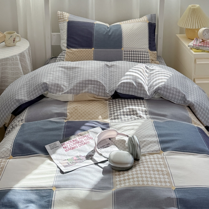 91家纺网 家纺一手货源 找家纺 红淳家纺 2025新款全棉青少年学生三件套 蓝色垦丁