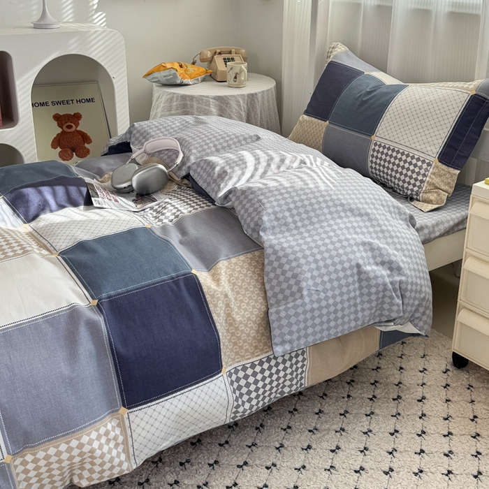 91家纺网 家纺一手货源 找家纺 红淳家纺 2025新款全棉青少年学生三件套 蓝色垦丁