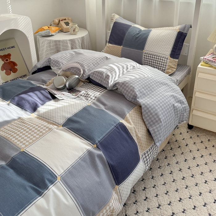 91家纺网 家纺一手货源 找家纺 红淳家纺 2025新款全棉青少年学生三件套 蓝色垦丁