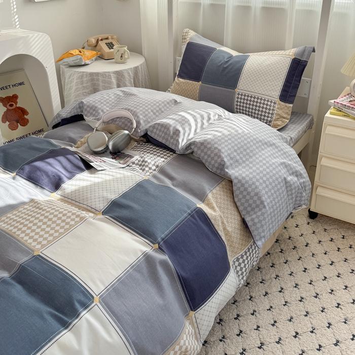 91家纺网 家纺一手货源 找家纺 红淳家纺 2025新款全棉青少年学生三件套 蓝色垦丁