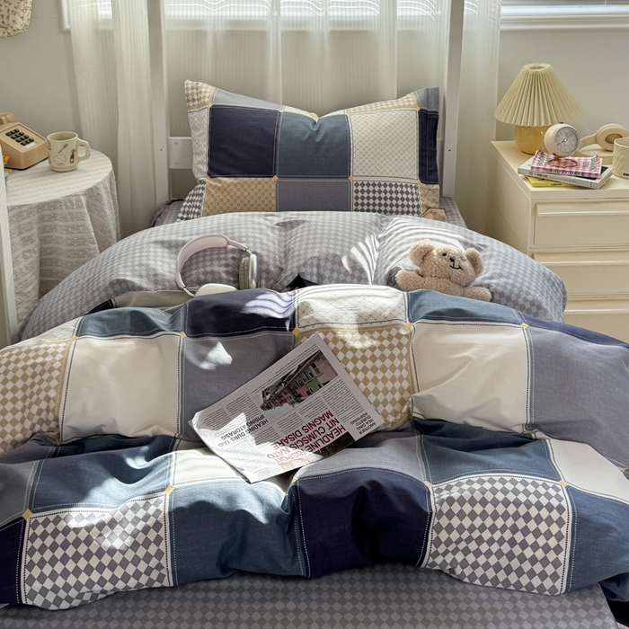 91家纺网 家纺一手货源 找家纺 红淳家纺 2025新款全棉青少年学生三件套 蓝色垦丁