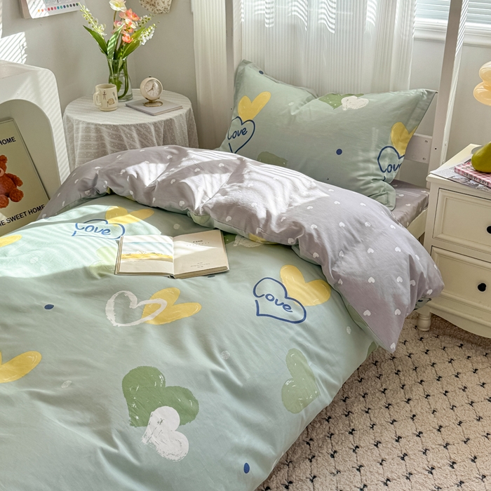 91家纺网 家纺一手货源 找家纺 红淳家纺 2025新款全棉青少年学生三件套 心愿恋曲