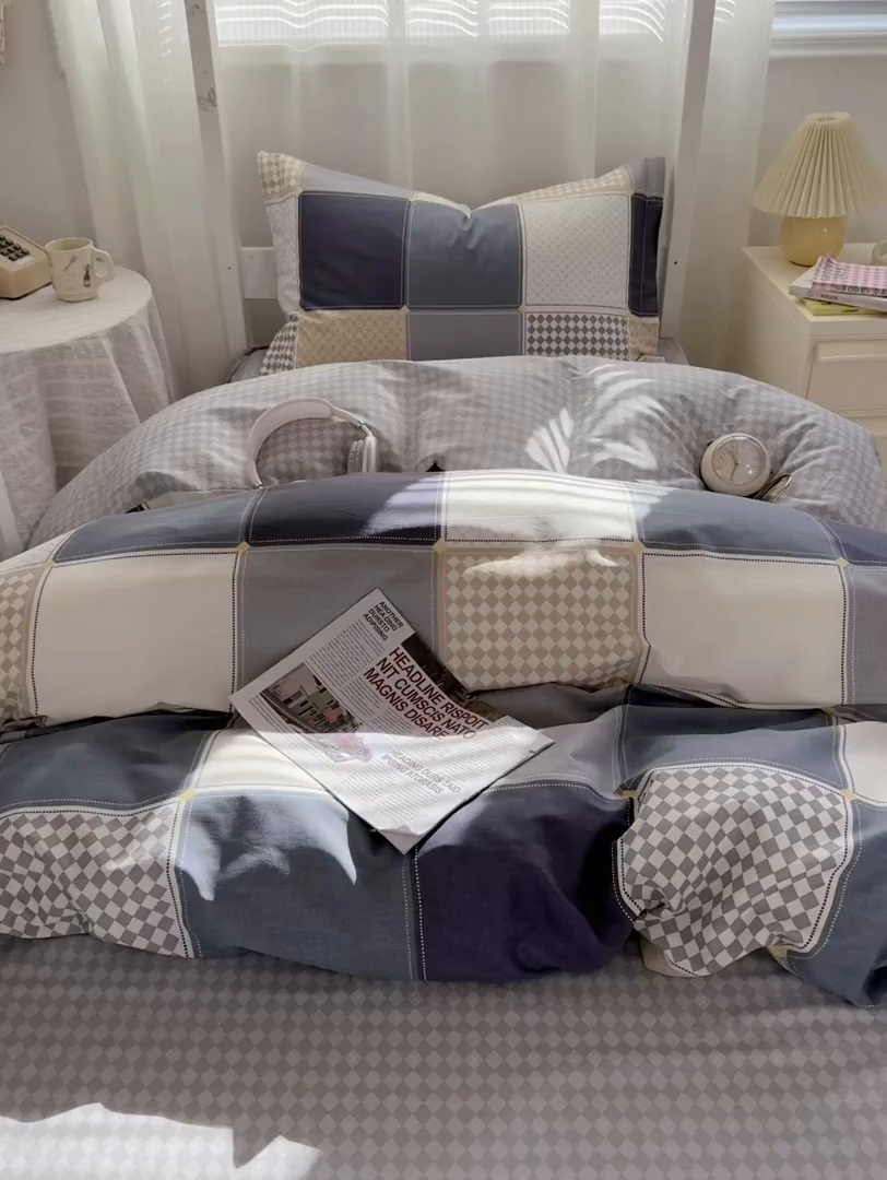 91家纺网 家纺一手货源 找家纺 红淳家纺 2025新款全棉青少年学生三件套 蓝色垦丁