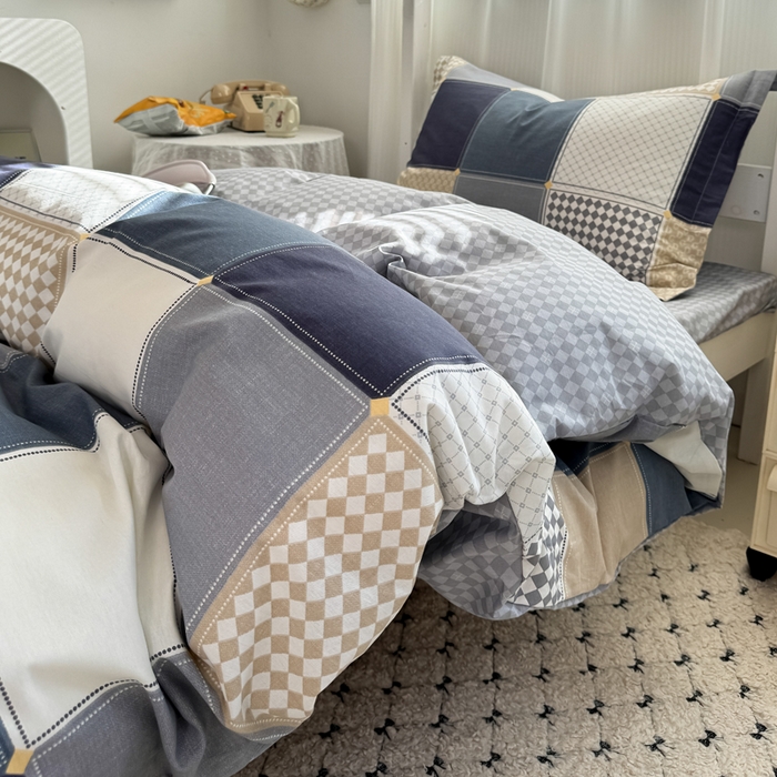 91家纺网 家纺一手货源 找家纺 红淳家纺 2025新款全棉青少年学生三件套 蓝色垦丁