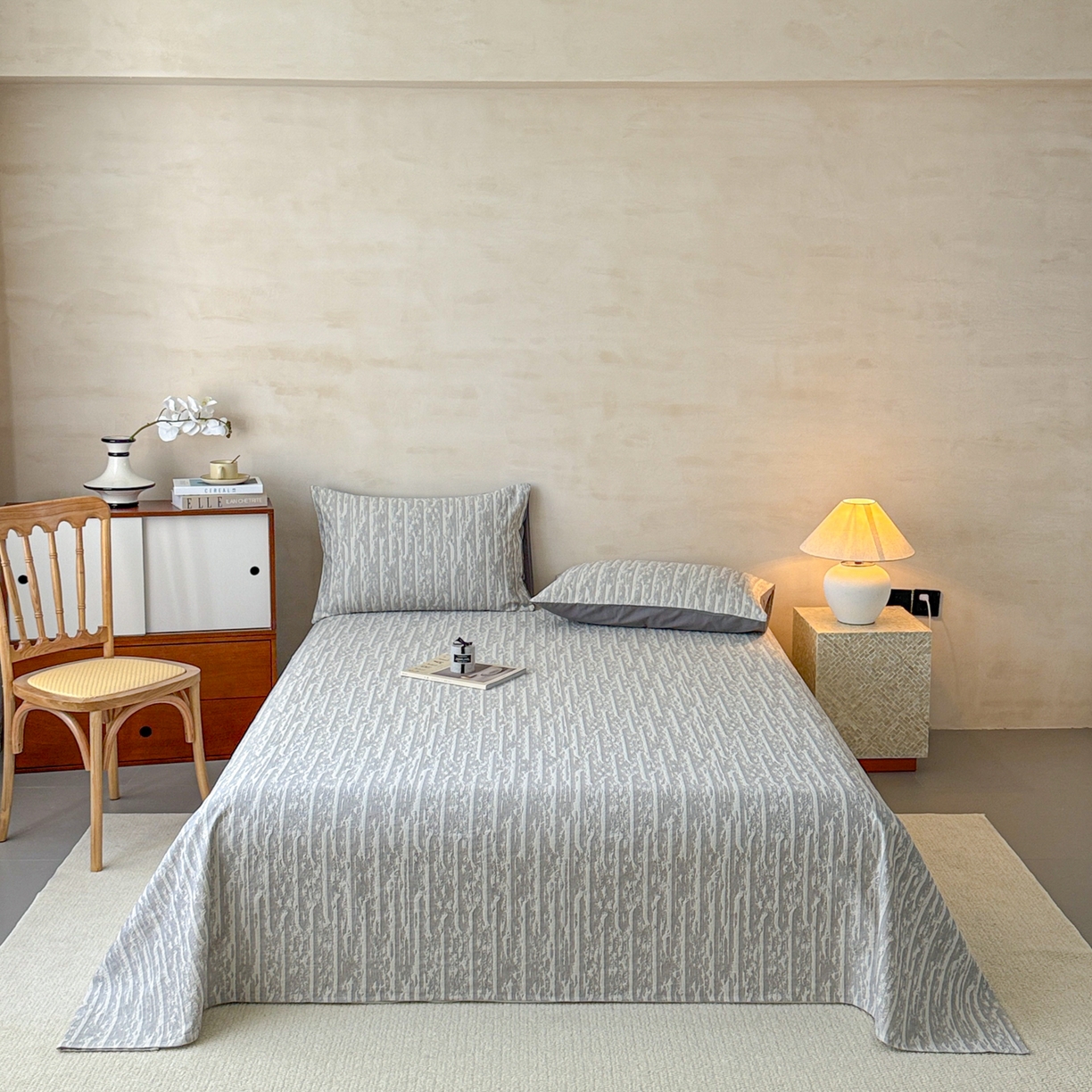 91家纺网 家纺一手货源 找家纺 眠博士 2025新款全棉纯棉三层纱单床单 床单单件 三层纱床单-流光灰