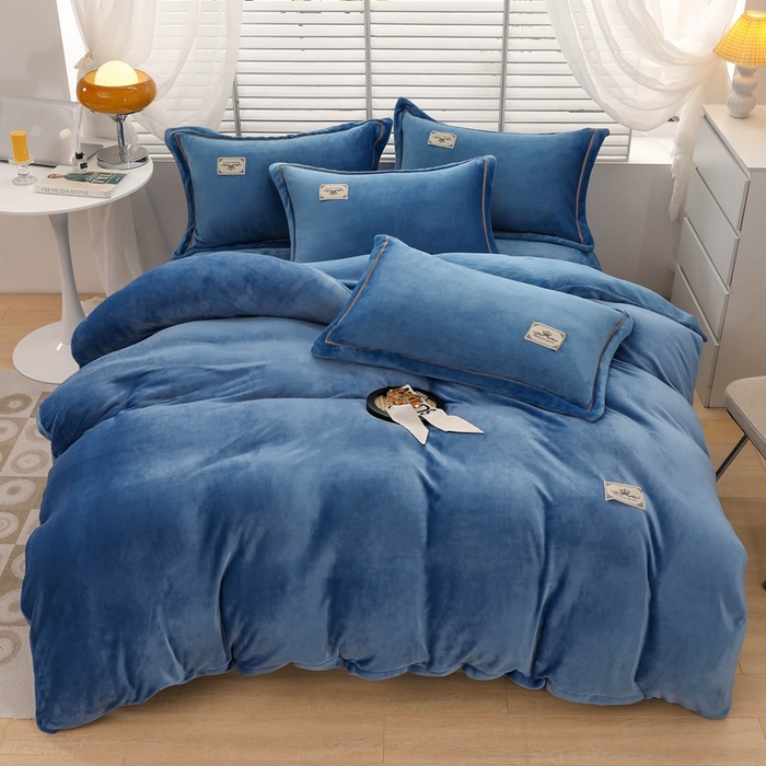 优姿家纺 2025新款加厚全消光牛奶绒印花四件套牛仔兰