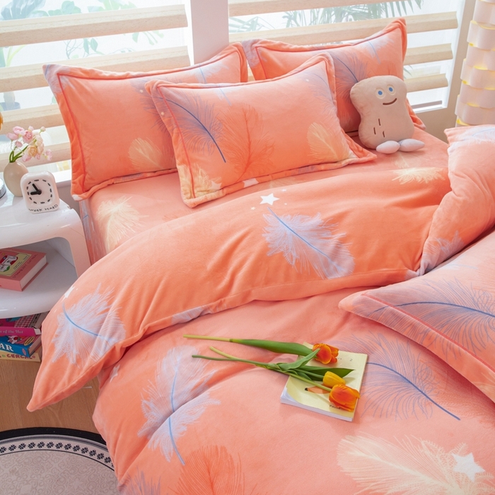 91家纺网 家纺一手货源 找家纺 优姿家纺 2025新款加厚全消光牛奶绒印花四件套暖阳羽丝