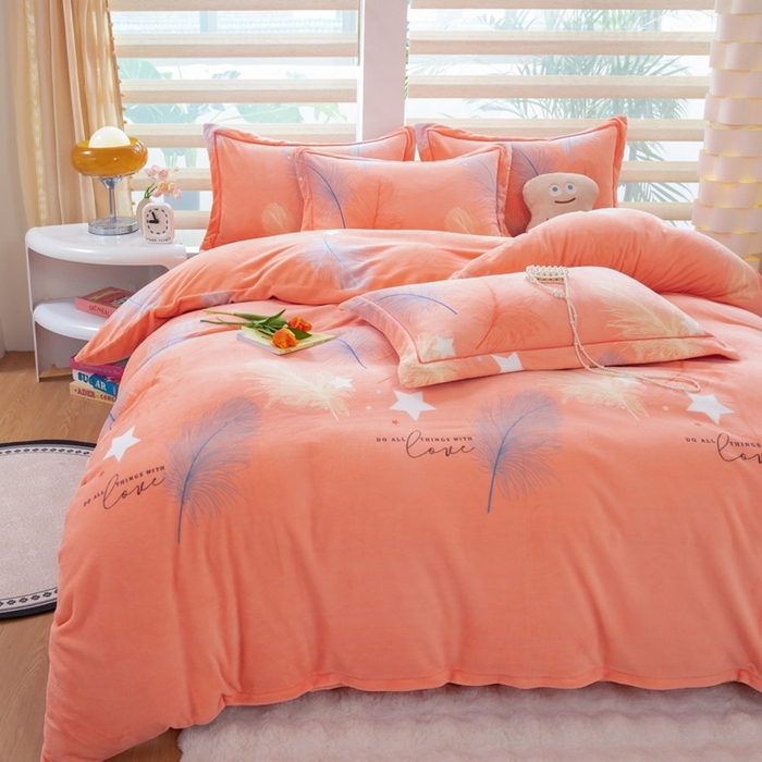 91家纺网 家纺一手货源 找家纺 优姿家纺 2025新款加厚全消光牛奶绒印花四件套暖阳羽丝