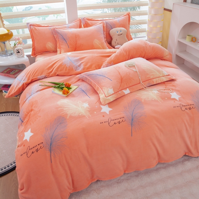 91家纺网 家纺一手货源 找家纺 优姿家纺 2025新款加厚全消光牛奶绒印花四件套暖阳羽丝