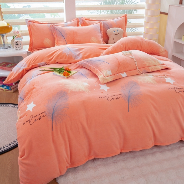 91家纺网 家纺一手货源 找家纺 优姿家纺 2025新款加厚全消光牛奶绒印花四件套暖阳羽丝