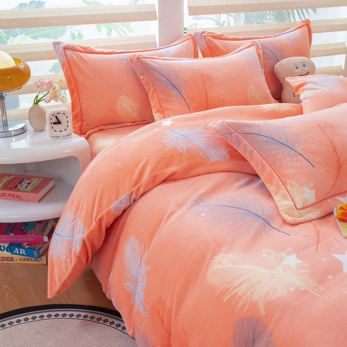 91家纺网 家纺一手货源 找家纺 优姿家纺 2025新款加厚全消光牛奶绒印花四件套暖阳羽丝