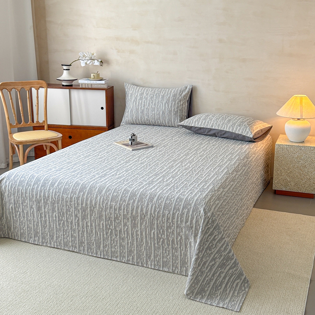 91家纺网 家纺一手货源 找家纺 眠博士 2025新款全棉纯棉三层纱单床单 床单单件 三层纱床单-流光灰