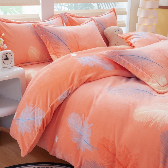 91家纺网 家纺一手货源 找家纺 优姿家纺 2025新款加厚全消光牛奶绒印花四件套暖阳羽丝