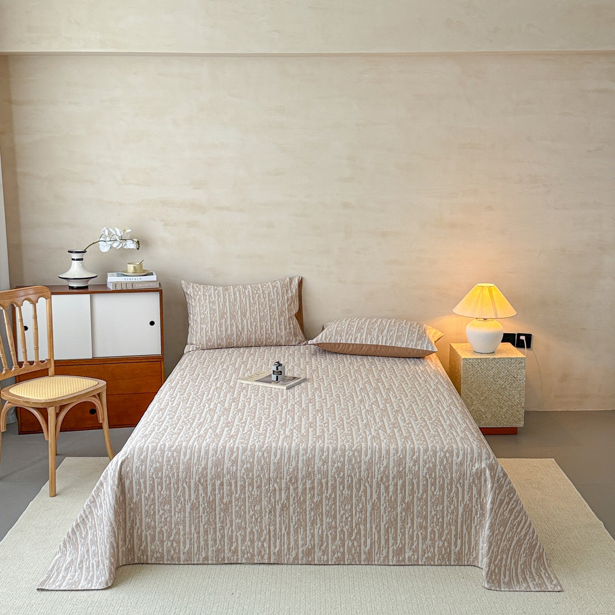 91家纺网 家纺一手货源 找家纺 眠博士 2025新款全棉纯棉三层纱单床单 床单单件 三层纱床单-流光卡其