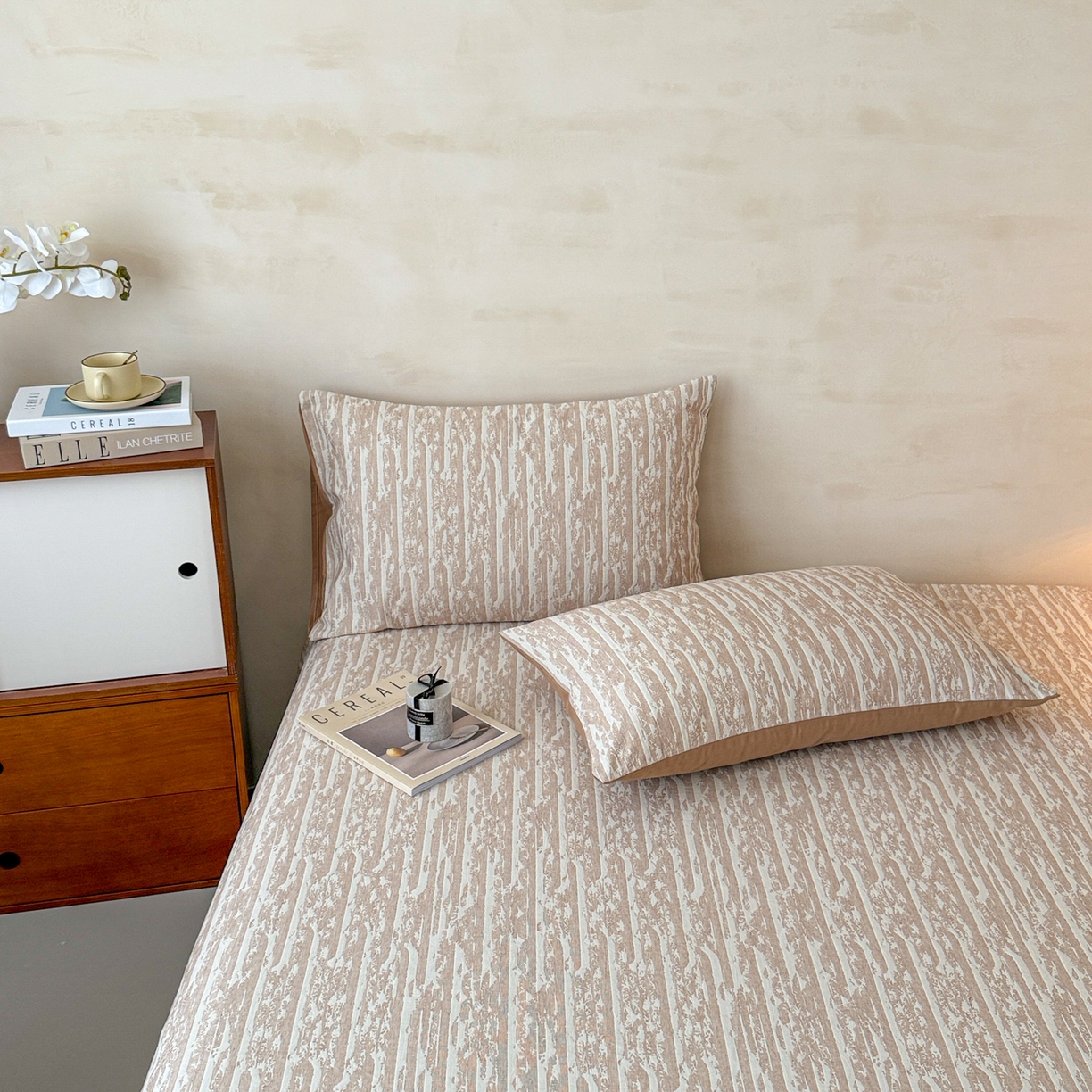 91家纺网 家纺一手货源 找家纺 眠博士 2025新款全棉纯棉三层纱单床单 床单单件 三层纱床单-流光卡其