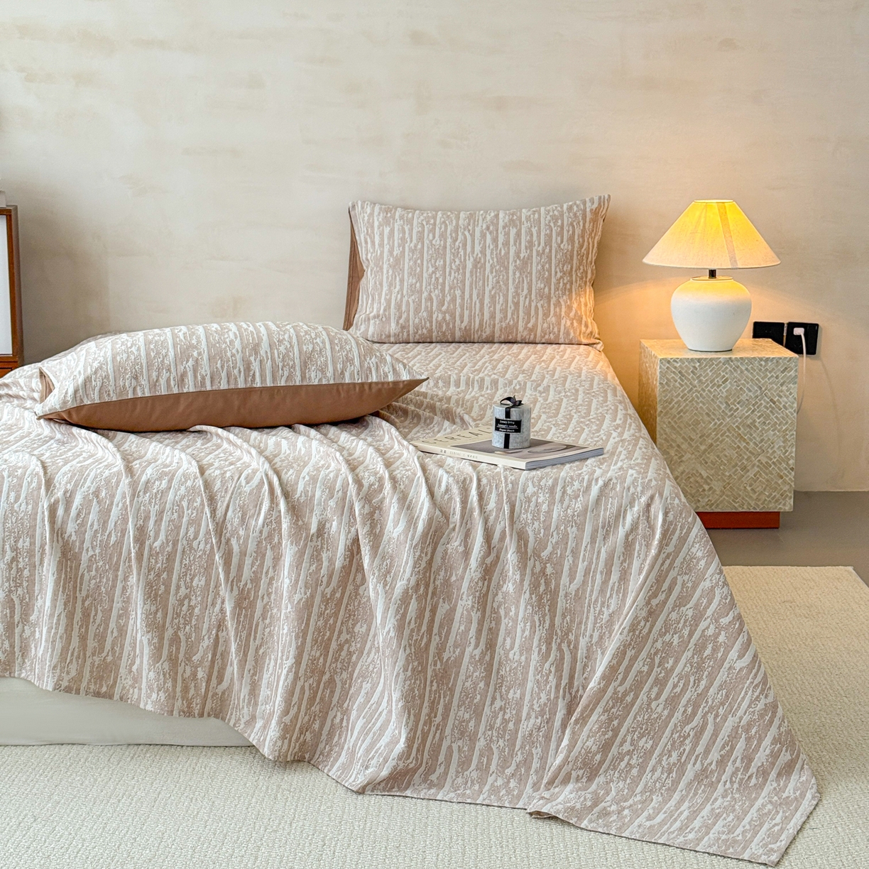 91家纺网 家纺一手货源 找家纺 眠博士 2025新款全棉纯棉三层纱单床单 床单单件 三层纱床单-流光卡其