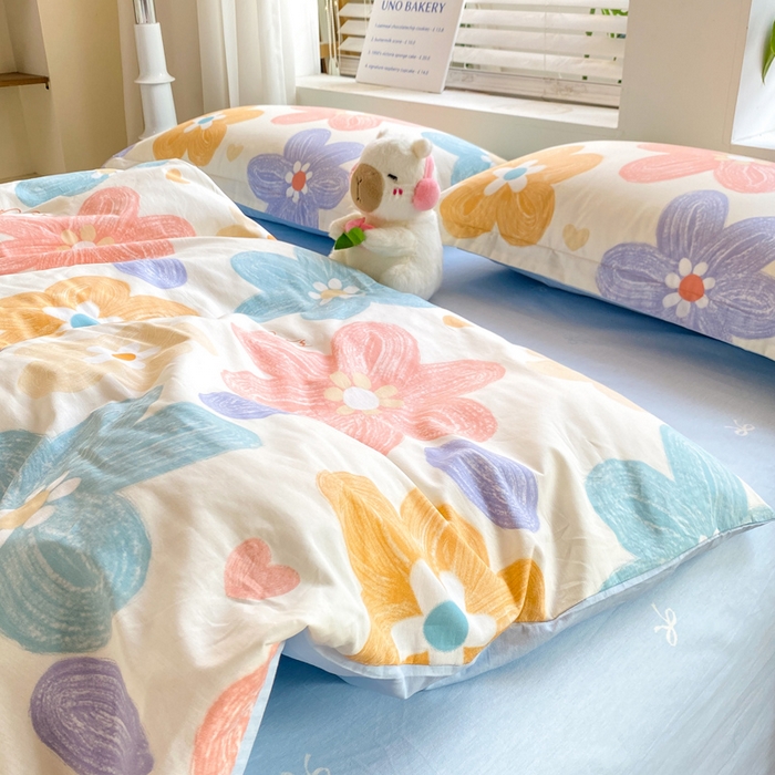 91家纺网 家纺一手货源 找家纺 红淳家纺 2025新款全棉印花单被套 花田梦