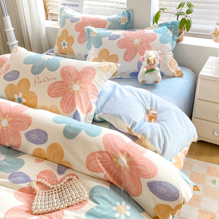 91家纺网 家纺一手货源 找家纺 红淳家纺 2025新款全棉印花单被套 花田梦