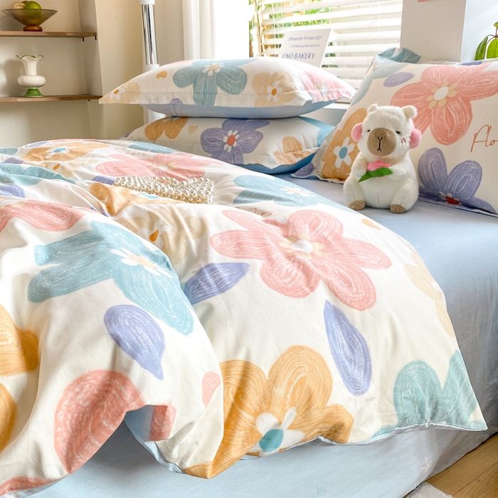 91家纺网 家纺一手货源 找家纺 红淳家纺 2025新款全棉印花单被套 花田梦