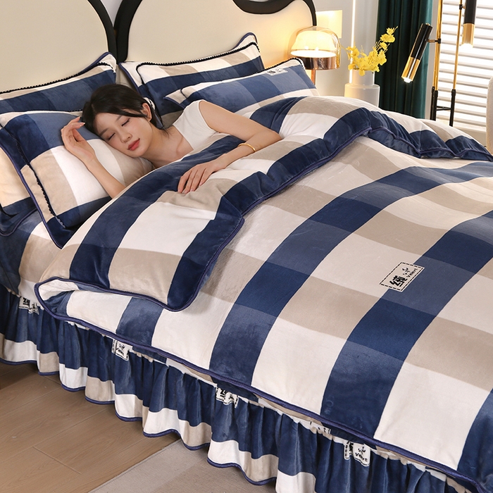 91家纺网 家纺一手货源 找家纺 代芙家纺2025款高克重10斤牛奶绒四件套【下载图片前看下详情公告】简约蓝格