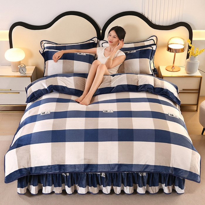 代芙家纺2025款高克重10斤牛奶绒四件套【下载图片前看下详情公告】简约蓝格