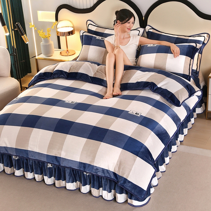 91家纺网 家纺一手货源 找家纺 代芙家纺2025款高克重10斤牛奶绒四件套【下载图片前看下详情公告】简约蓝格