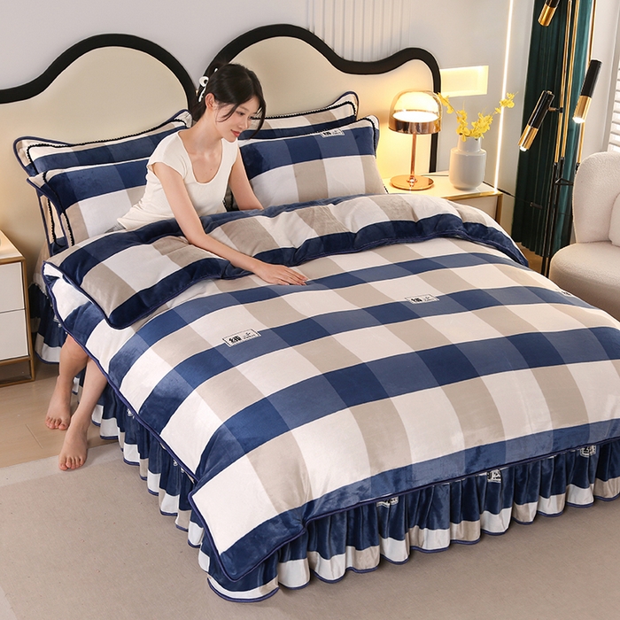 91家纺网 家纺一手货源 找家纺 代芙家纺2025款高克重10斤牛奶绒四件套【下载图片前看下详情公告】简约蓝格