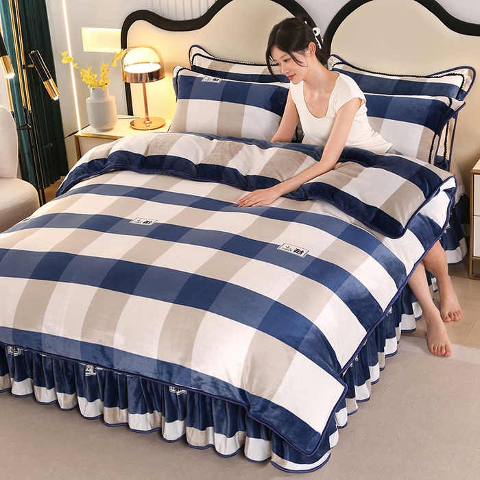 91家纺网 家纺一手货源 找家纺 代芙家纺2025款高克重10斤牛奶绒四件套【下载图片前看下详情公告】简约蓝格