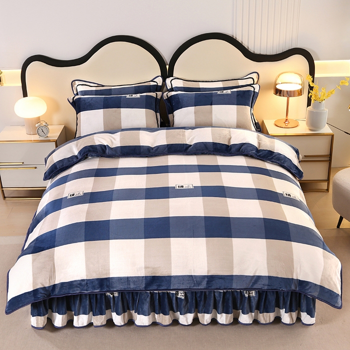 91家纺网 家纺一手货源 找家纺 代芙家纺2025款高克重10斤牛奶绒四件套【下载图片前看下详情公告】简约蓝格