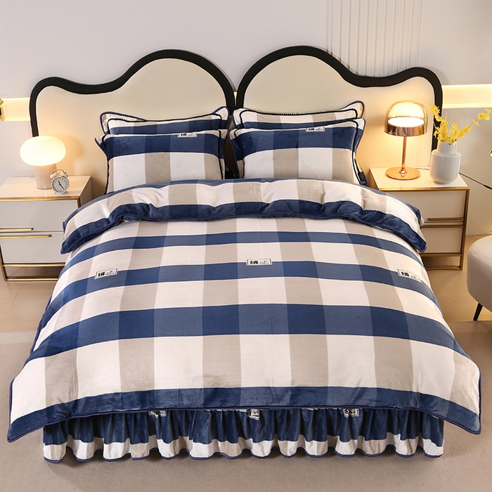 91家纺网 家纺一手货源 找家纺 代芙家纺2025款高克重10斤牛奶绒四件套【下载图片前看下详情公告】简约蓝格