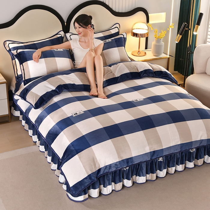 91家纺网 家纺一手货源 找家纺 代芙家纺2025款高克重10斤牛奶绒四件套【下载图片前看下详情公告】简约蓝格