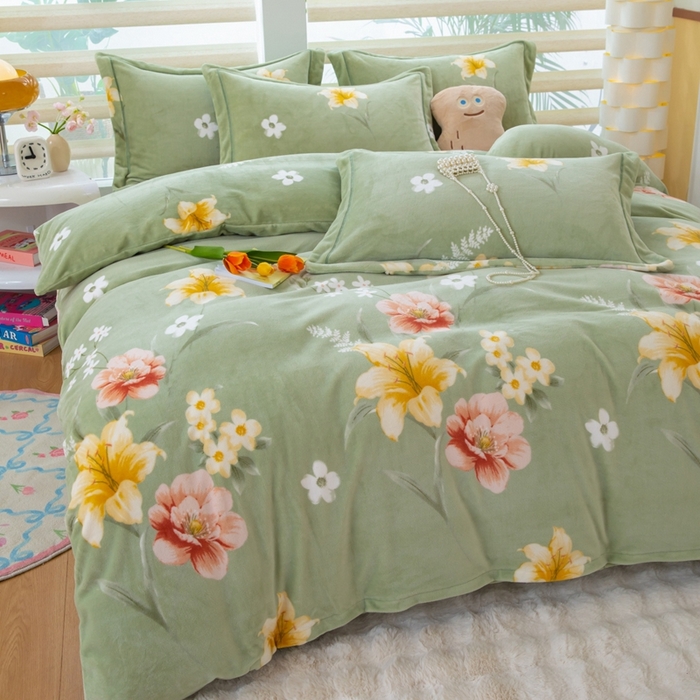 91家纺网 家纺一手货源 找家纺 优姿家纺 2025新款加厚全消光牛奶绒印花四件套四季繁华