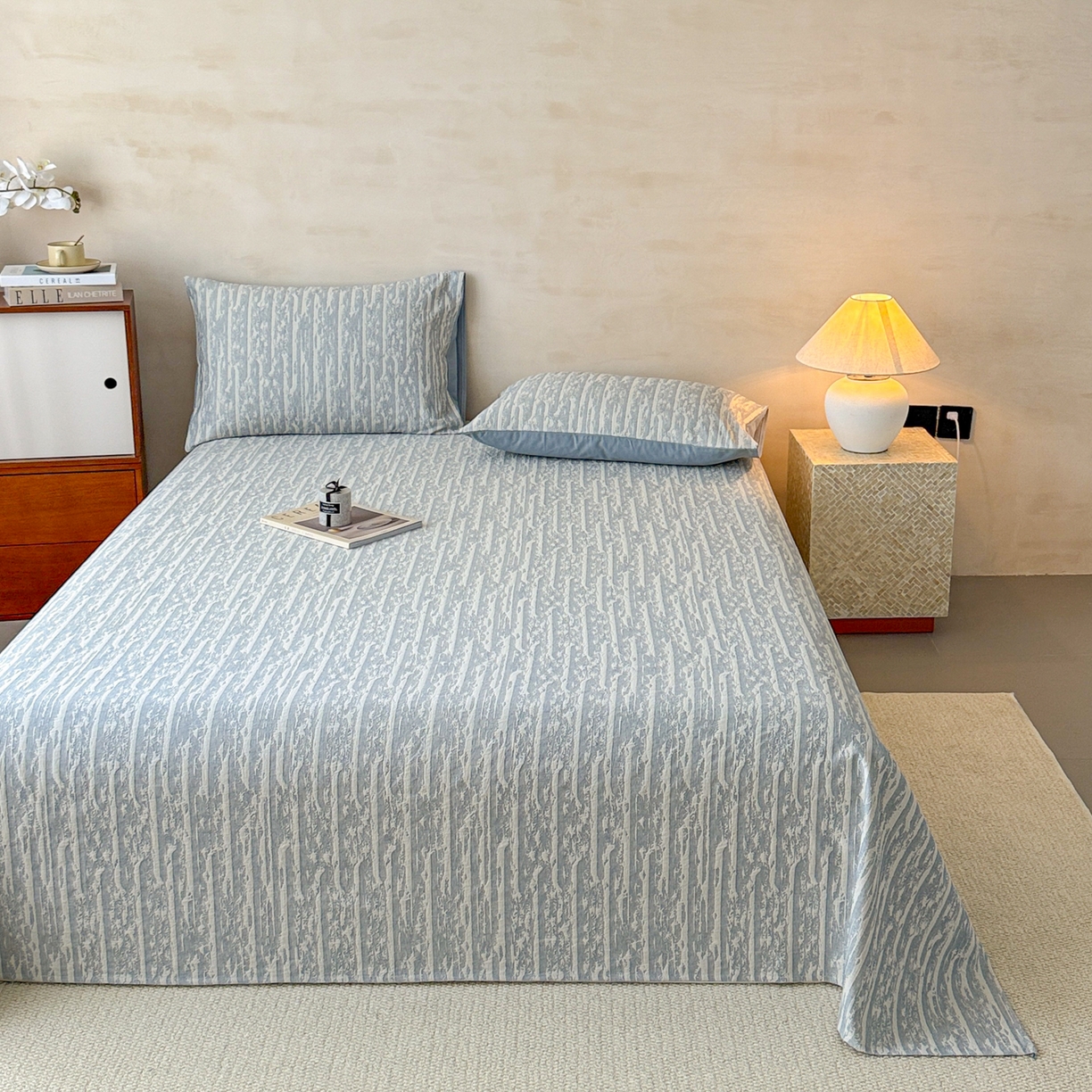 91家纺网 家纺一手货源 找家纺 眠博士 2025新款全棉纯棉三层纱单床单 床单单件 三层纱床单-流光蓝