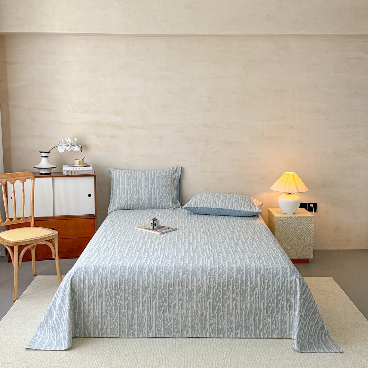 91家纺网 家纺一手货源 找家纺 眠博士 2025新款全棉纯棉三层纱单床单 床单单件 三层纱床单-流光蓝